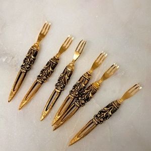 Vintage brass cocktail forks for hors d'oeuvres